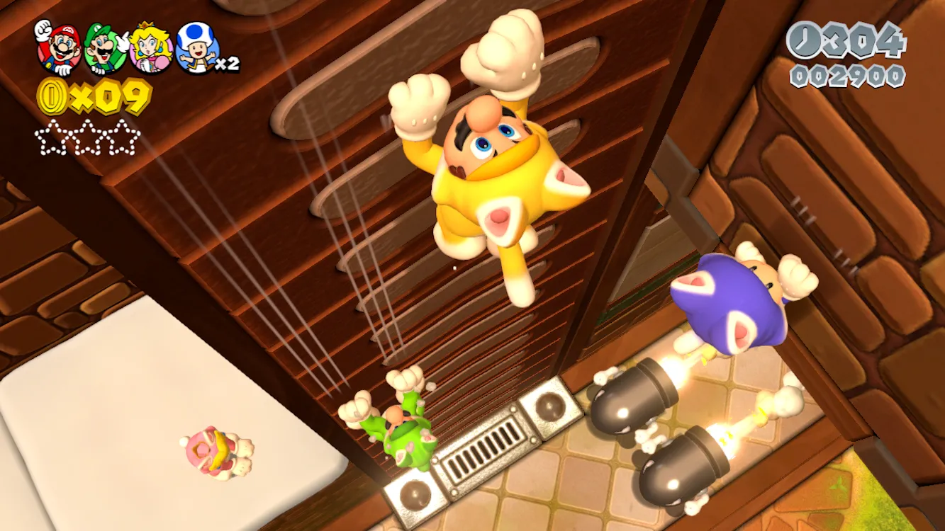 Mario với trang phục mèo đặc trưng trong Super Mario 3D World trên máy Wii U
