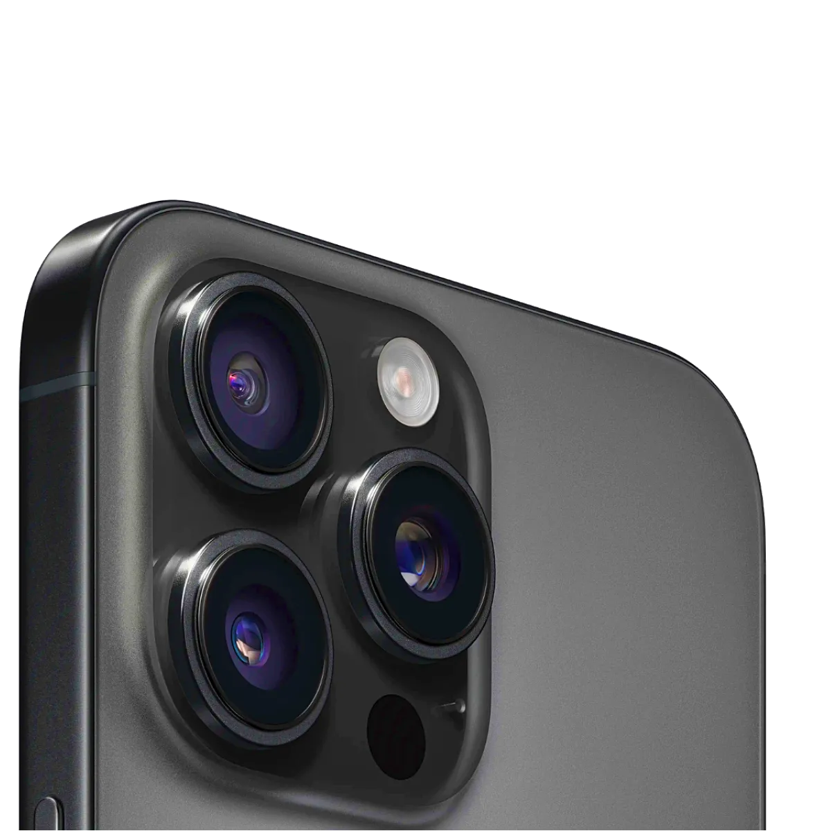Mặt lưng iPhone 16 Pro Max màu titan xanh nhạt, cụm camera lớn