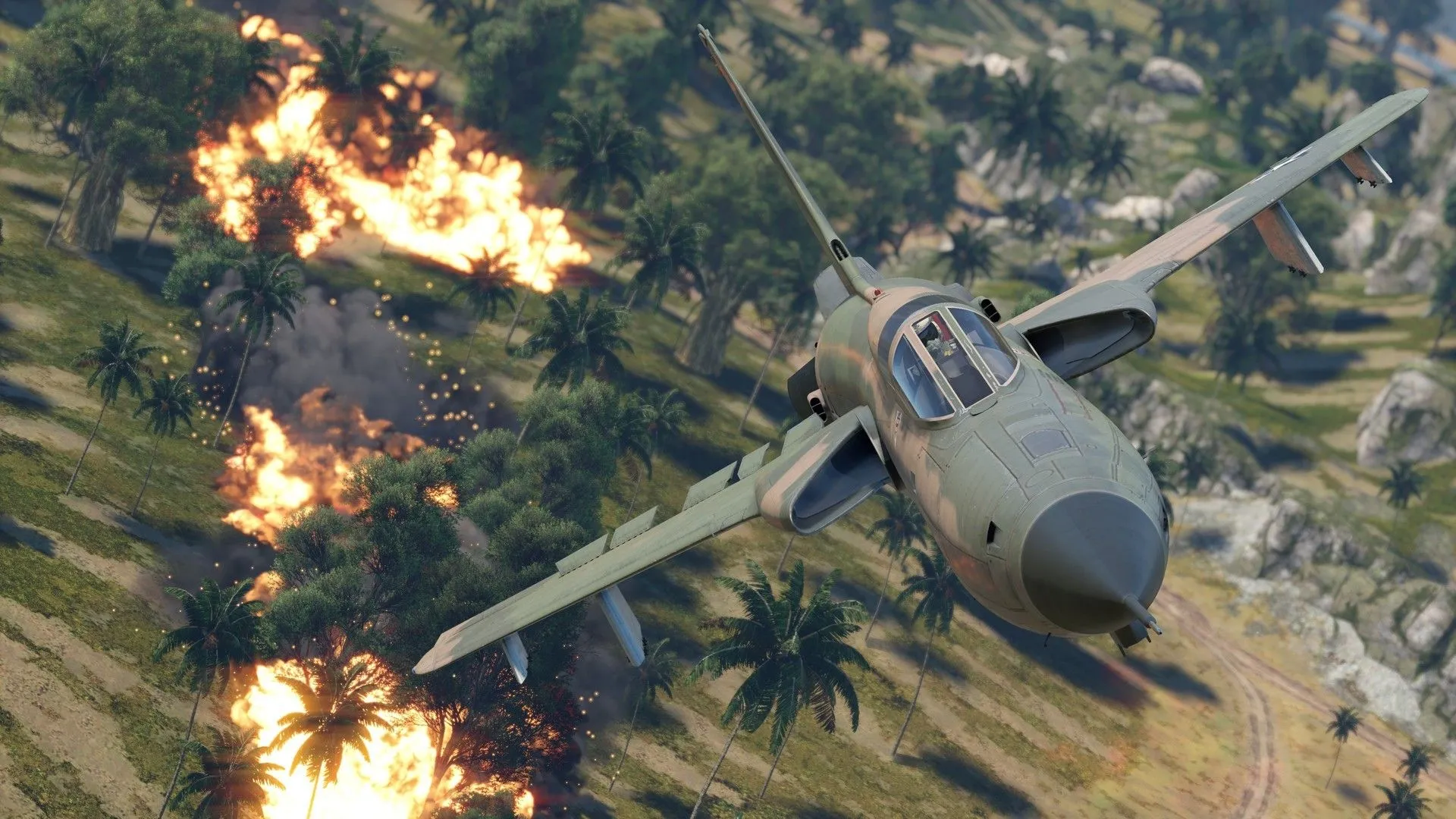 Máy bay chiến đấu F-105 Thunderchief thực hiện cuộc không kích dữ dội trong game War Thunder.