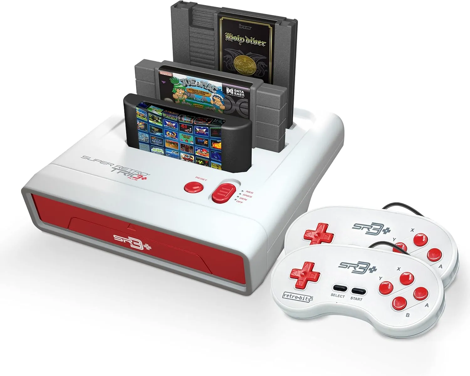 Máy chơi game Retro-Bit Super Retro Trio HD Plus với 3 khe cắm cartridge NES, SNES, Genesis