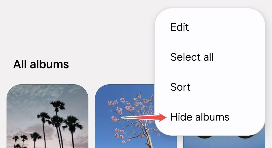 Menu ẩn album trong giao diện tùy chọn của Samsung Gallery