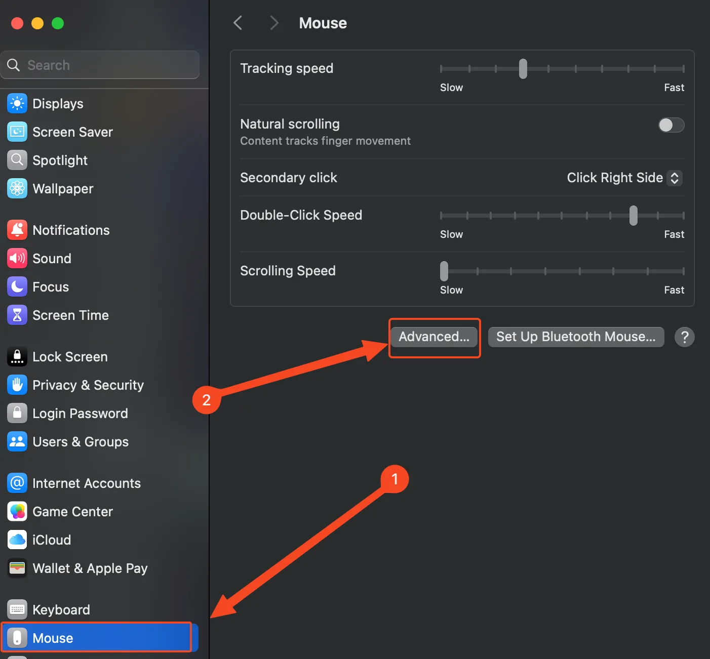 Menu Chuột trong ứng dụng Cài đặt của macOS