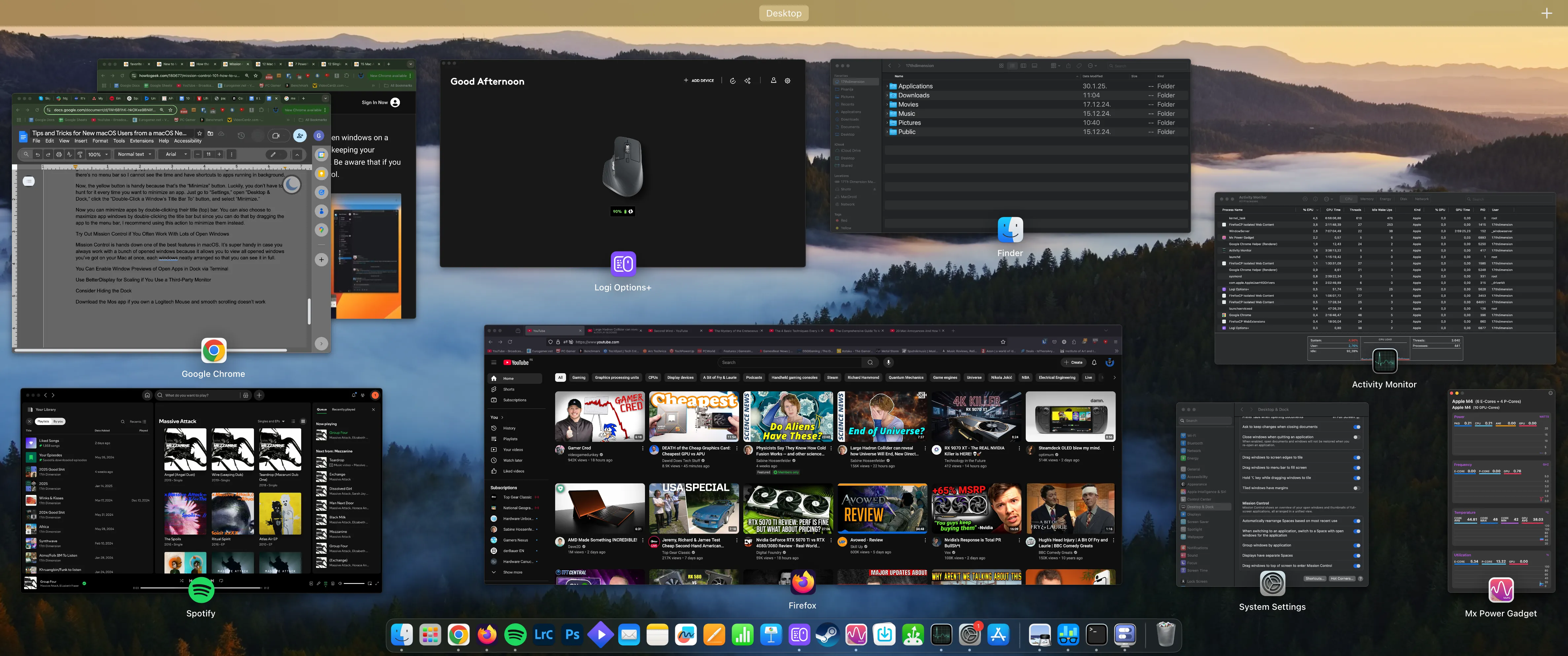 Mission Control hiển thị nhiều cửa sổ trên macOS