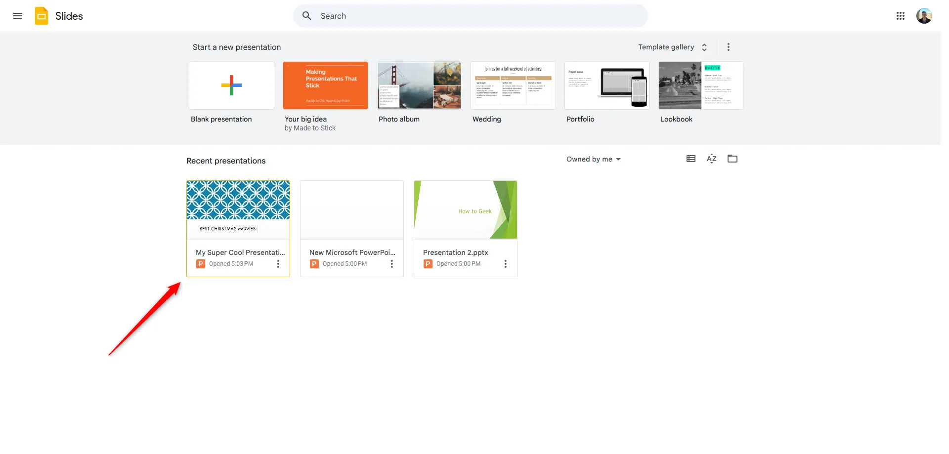 Mở bài thuyết trình PowerPoint đã nhập trực tiếp từ trang chủ Google Slides