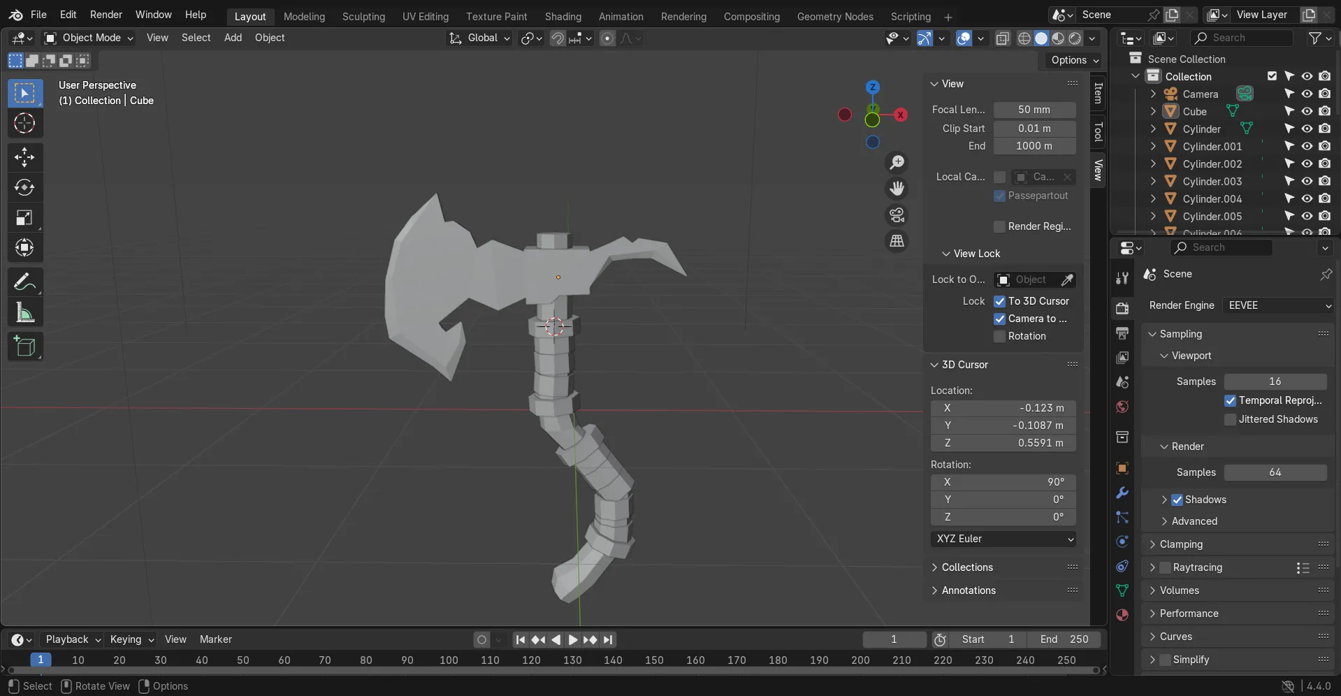 Mô hình búa low-poly được tạo trong Blender