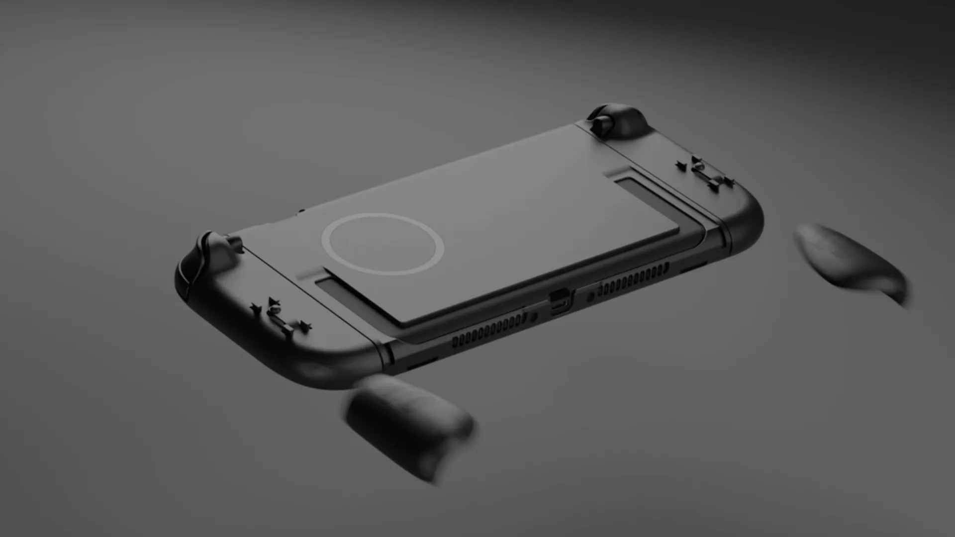 Mô hình mặt lưng Switch 2 của Genki với ốp lưng và tay cầm đang được tháo