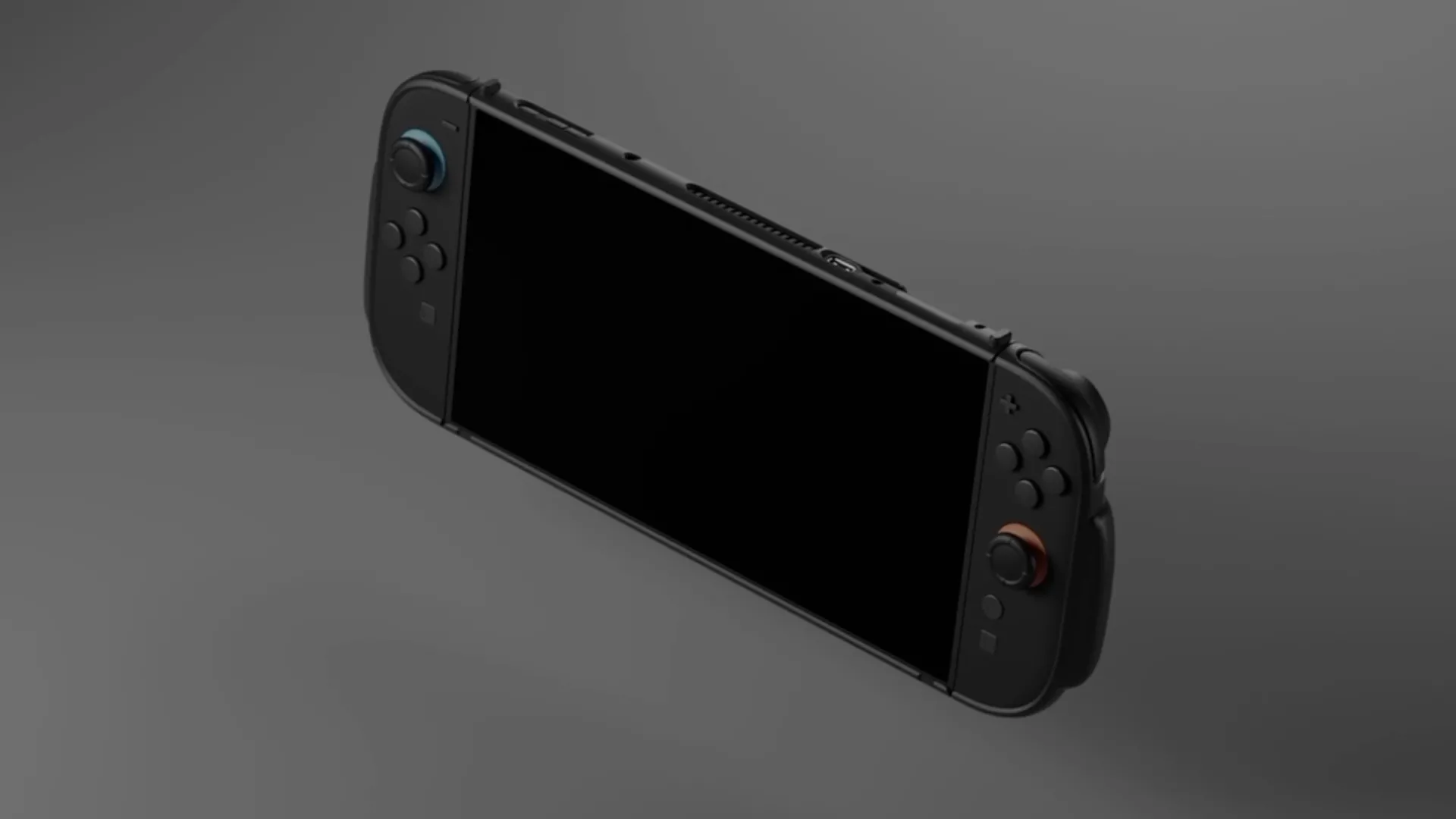 Mô hình Switch 2 của Genki đặt nghiêng, cho thấy thiết kế mặt lưng
