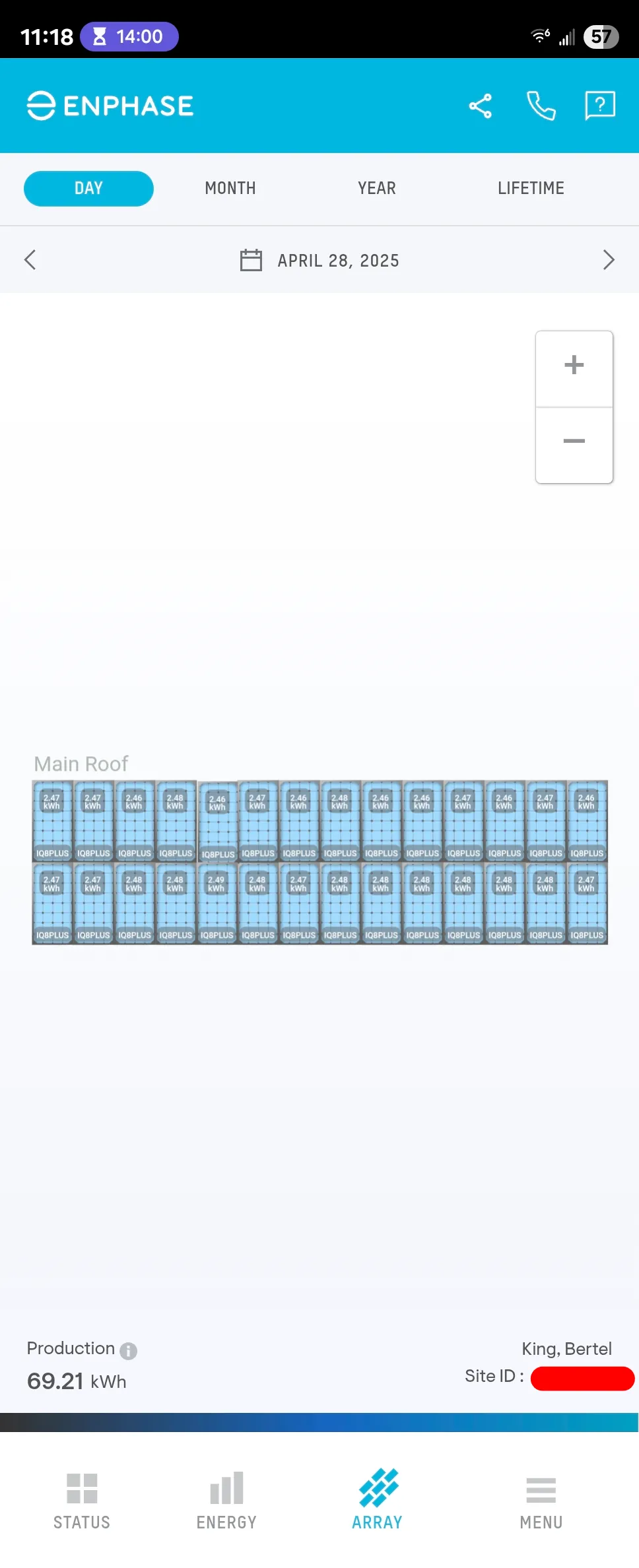 Mô phỏng bố cục và hiệu suất từng tấm pin mặt trời trong ứng dụng Enphase Enlighten
