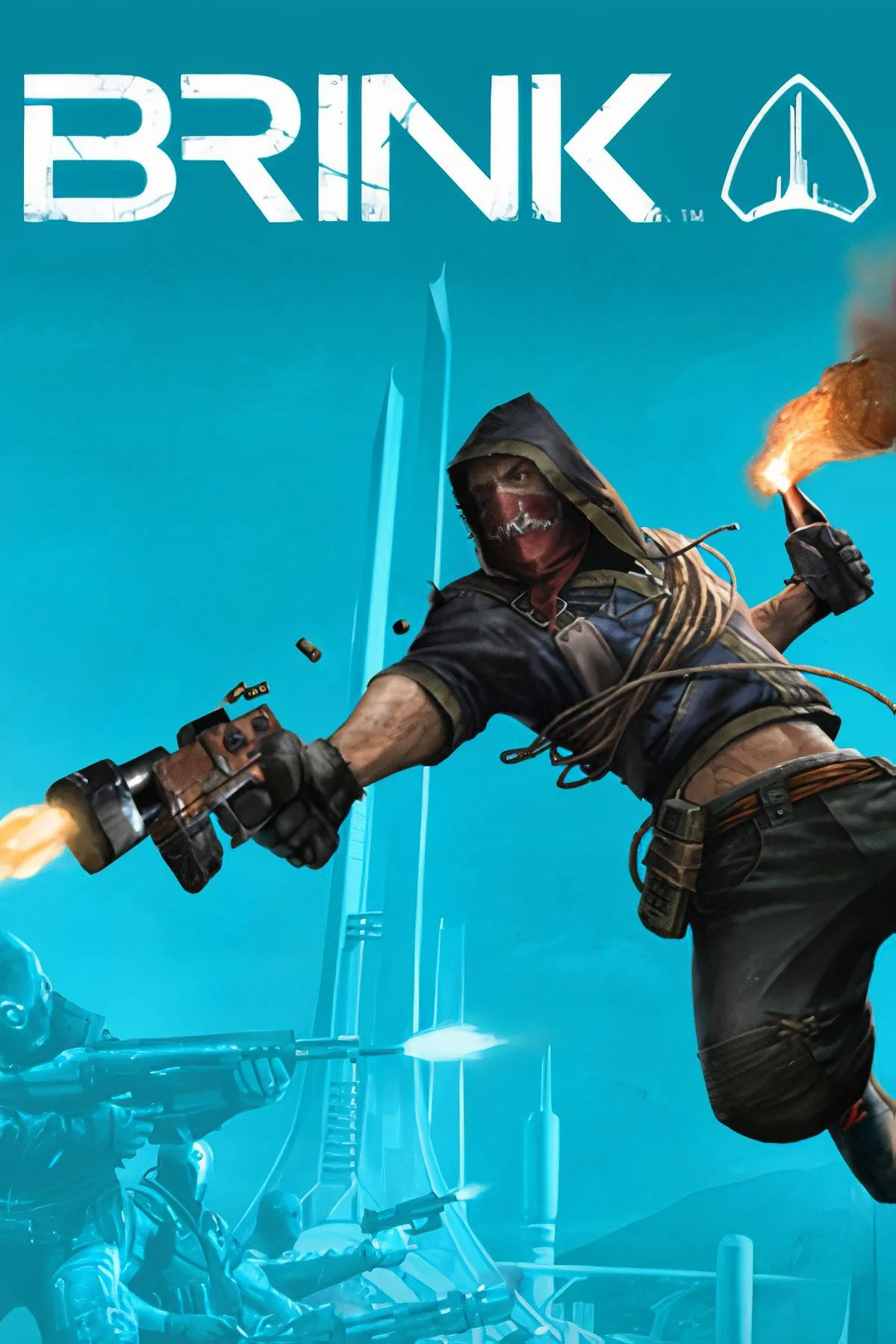 Một cảnh chiến đấu trong game Brink, thể hiện môi trường và phong cách đồ họa của tựa game bắn súng góc nhìn thứ nhất (FPS) đã gây thất vọng về kỹ thuật.