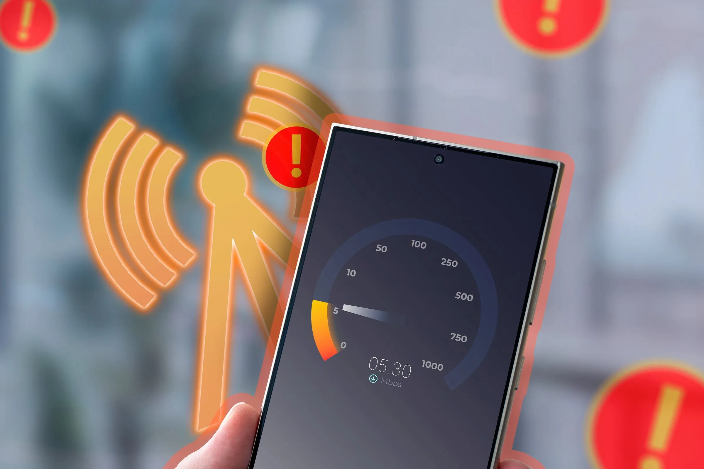 Một chiếc điện thoại đang chạy thử nghiệm tốc độ internet.