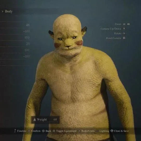 Một nhân vật được tạo ra với vẻ ngoài &quot;quái dị&quot; và hài hước trong Dragon's Dogma 2, minh chứng cho sự tự do sáng tạo của công cụ game.