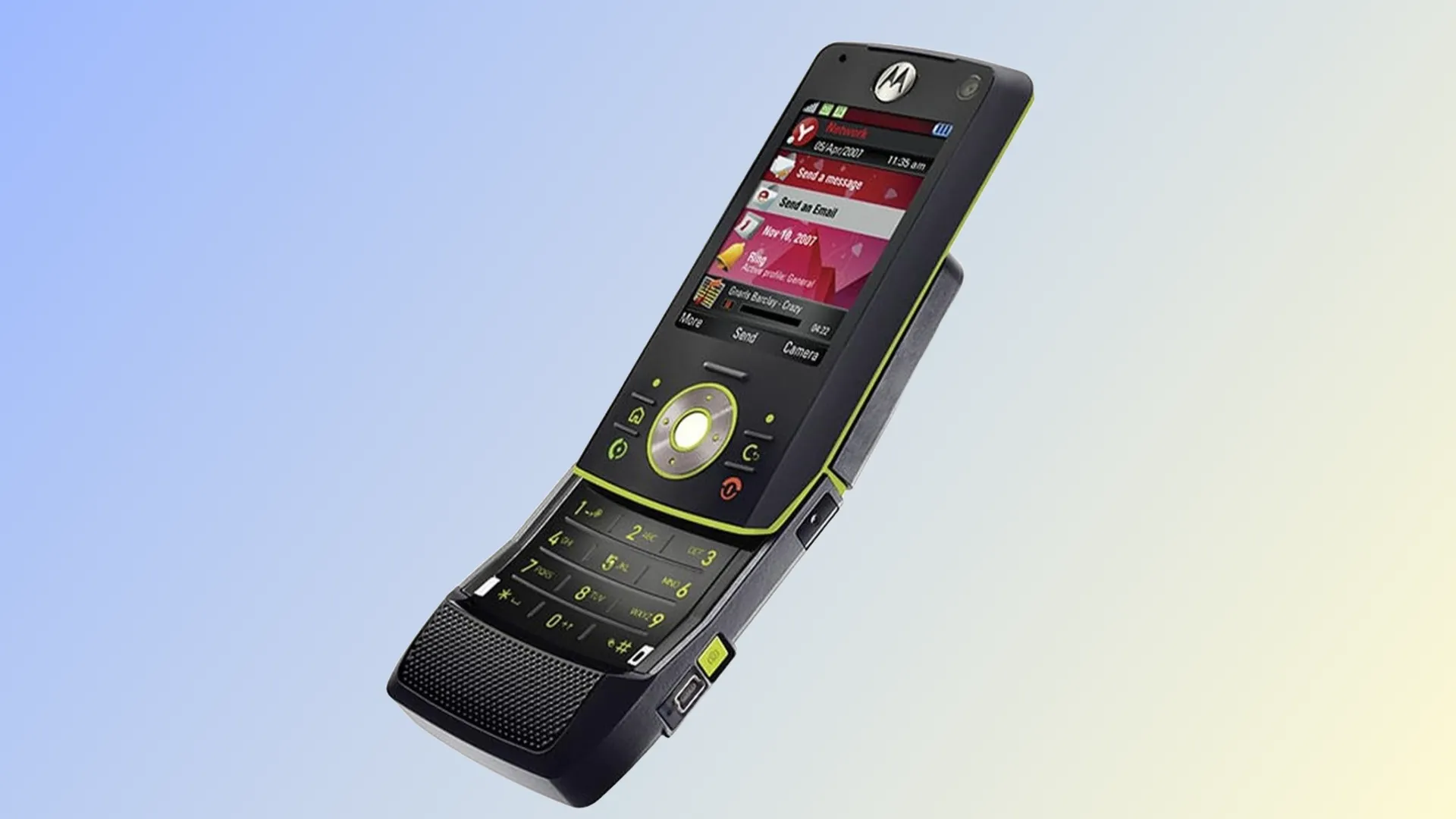Motorola Rizr Z8 với thiết kế trượt cong độc đáo và bàn phím điều hướng tròn