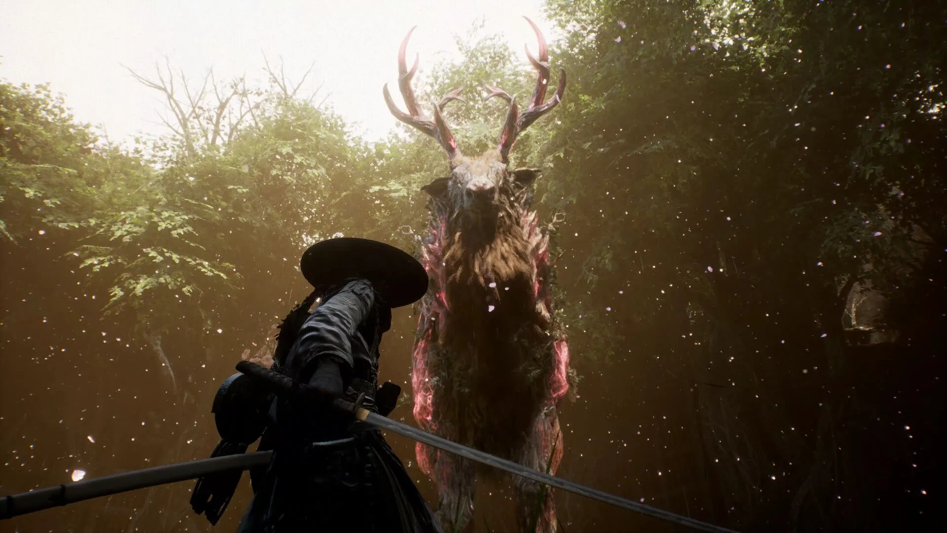 Nhân vật chính Beast of Reincarnation đối mặt với sinh vật nai khổng lồ trong game hành động nhập vai mới.