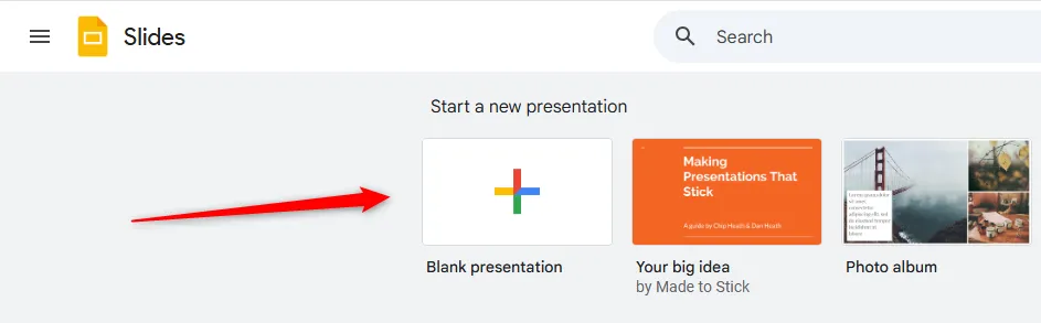 Nút Bản trình bày trống để tạo slide mới trong Google Slides
