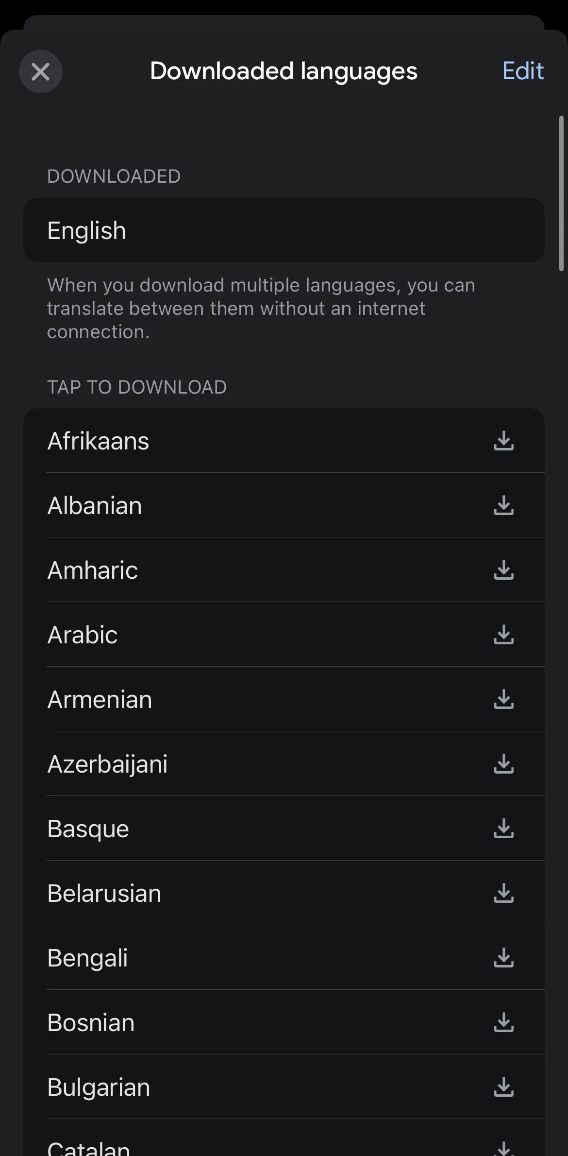 Quản lý các gói ngôn ngữ đã tải xuống trong Google Translate để sử dụng tính năng dịch ngoại tuyến.