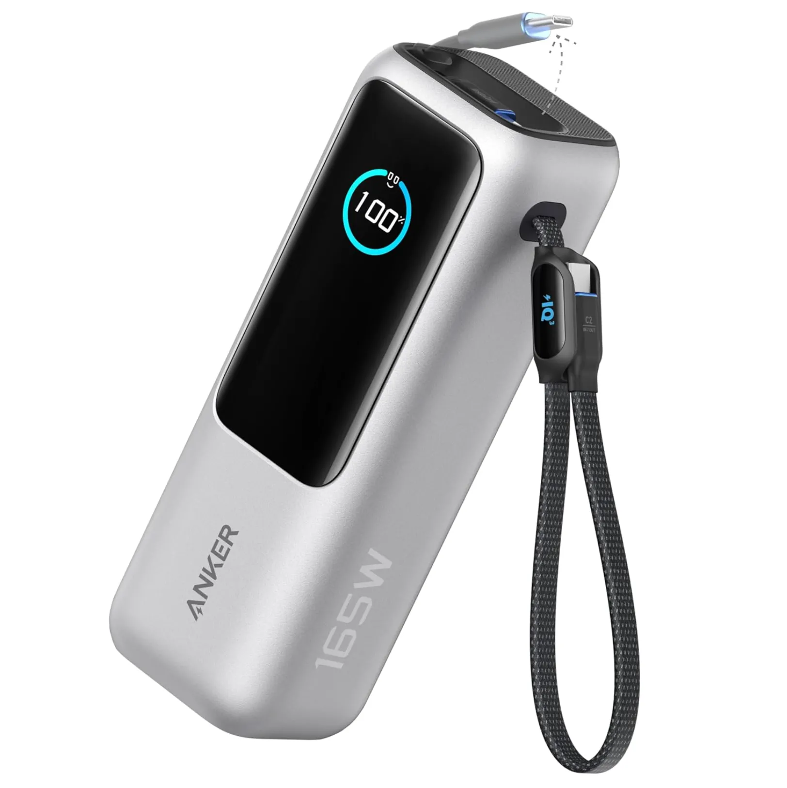 Sạc dự phòng Anker Power Bank 25K hiển thị màn hình thông tin, cung cấp cái nhìn chi tiết về trạng thái pin