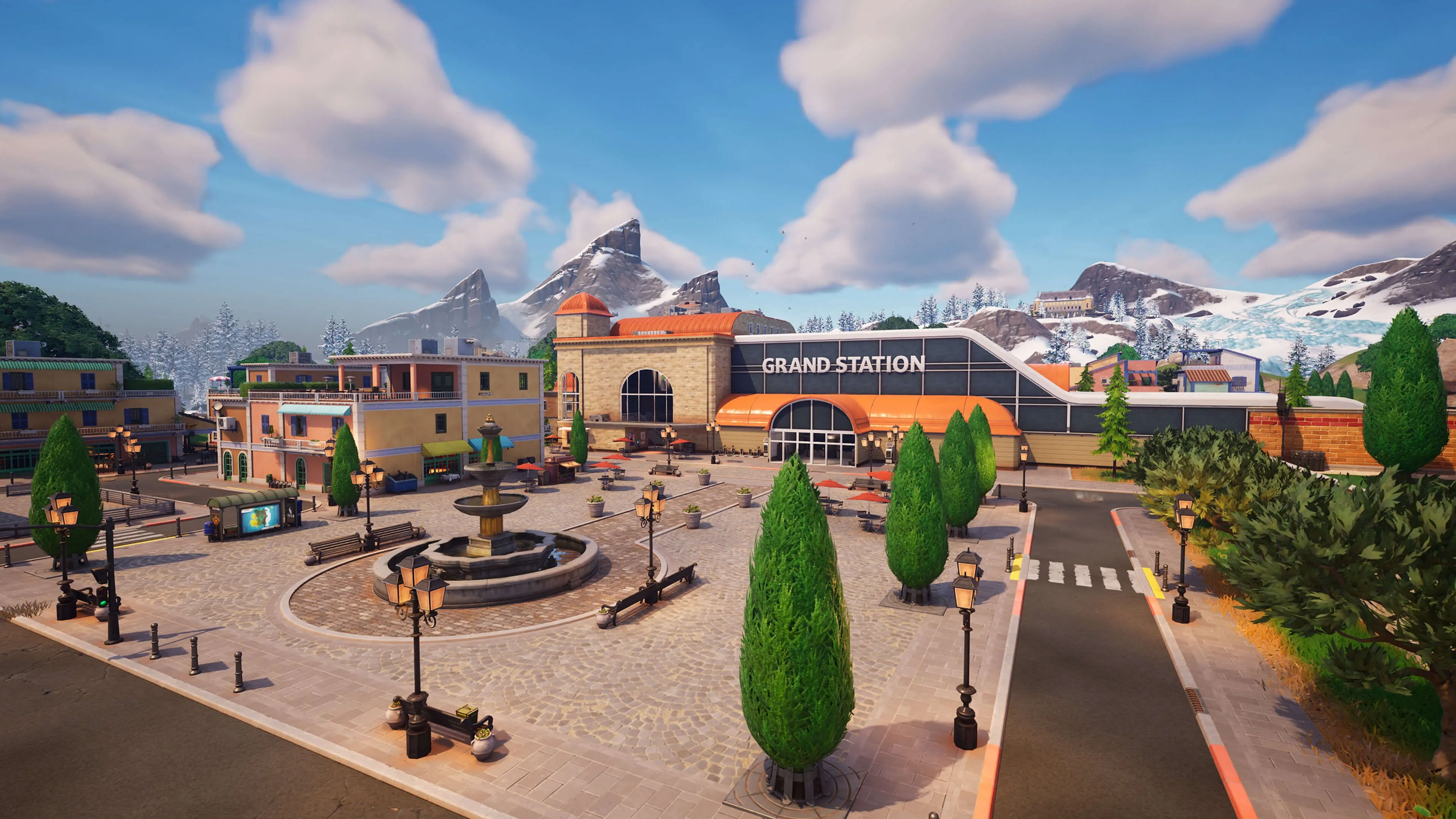 Sân ga Grand Station trong game Fortnite, một ví dụ về thể loại bắn súng sinh tồn cần độ chính xác.
