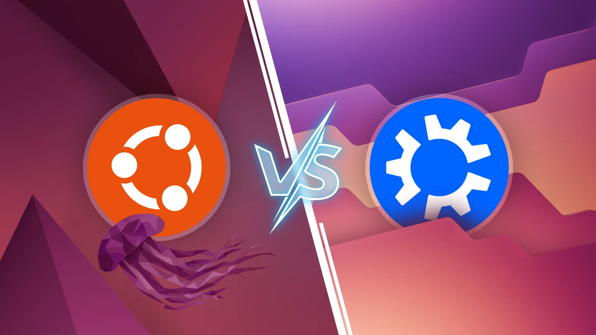 So sánh giữa Ubuntu và Kubuntu, với hình nền mặc định của mỗi bản phân phối.