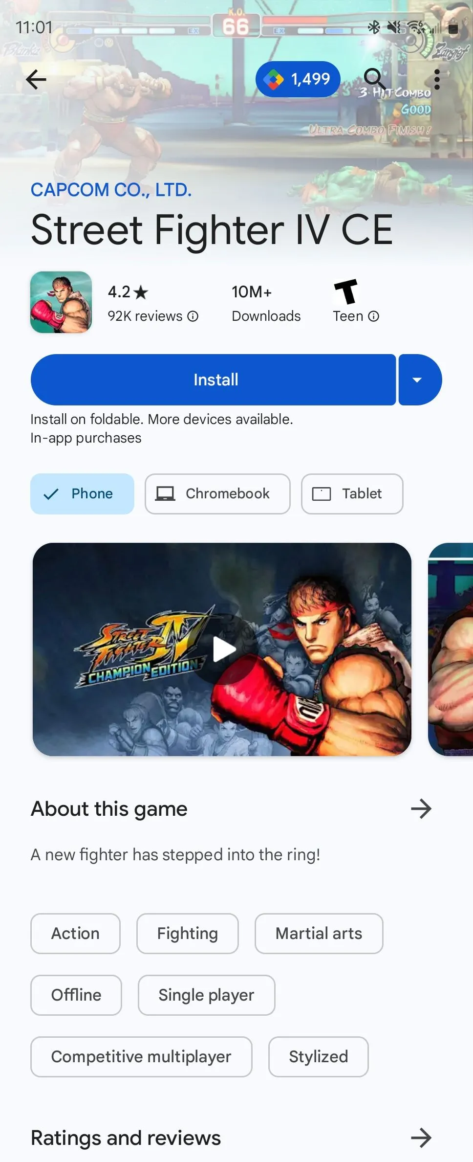 Street Fighter IV trên Android, một ví dụ về game đối kháng cổ điển được port lên di động.