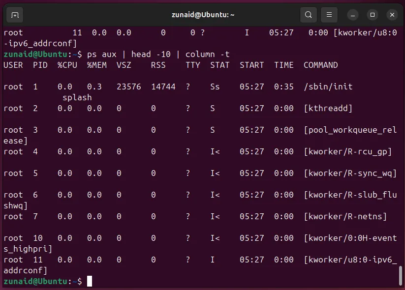Sử dụng lệnh column để định dạng đầu ra của lệnh Linux thành các cột dễ đọc.