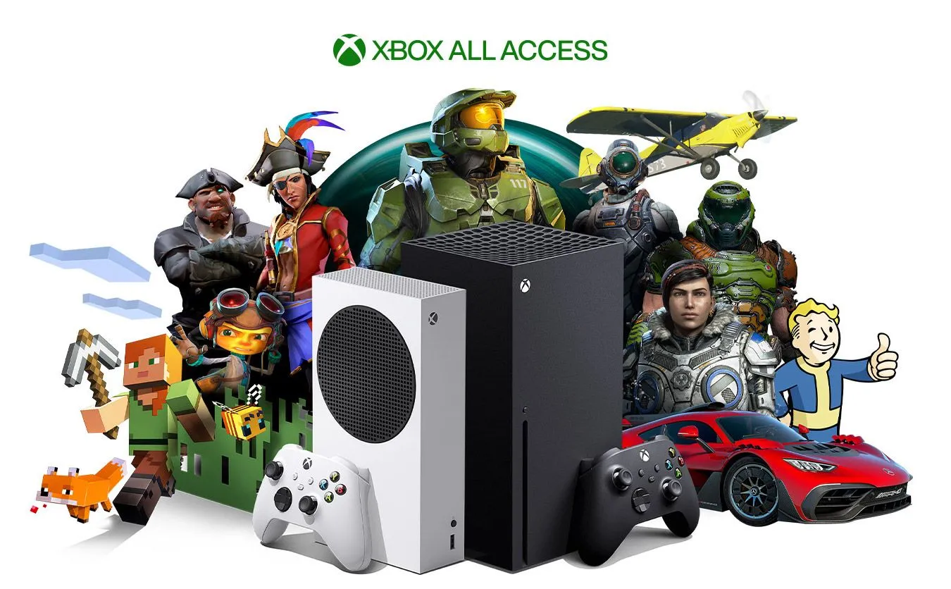 Tài liệu quảng cáo Game Pass với các tựa game nổi bật như Halo, Minecraft, Doom và Fallout, minh chứng cho tầm quan trọng của dịch vụ này trong chiến lược Xbox.