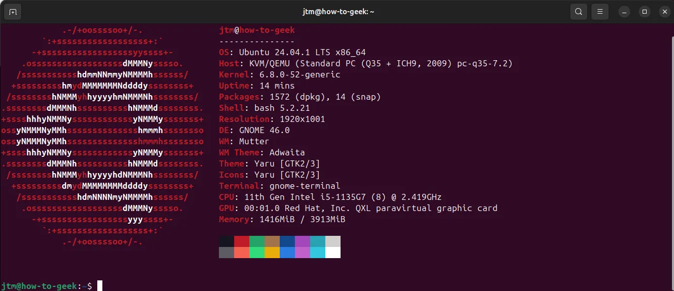 Terminal GNOME hiển thị đầu ra từ neofetch