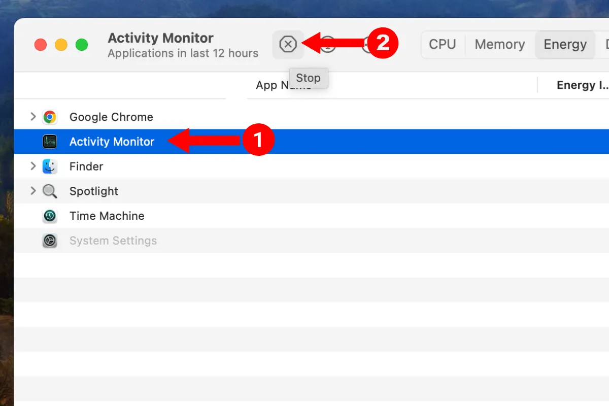 Theo dõi mức tiêu thụ năng lượng của ứng dụng bằng Activity Monitor