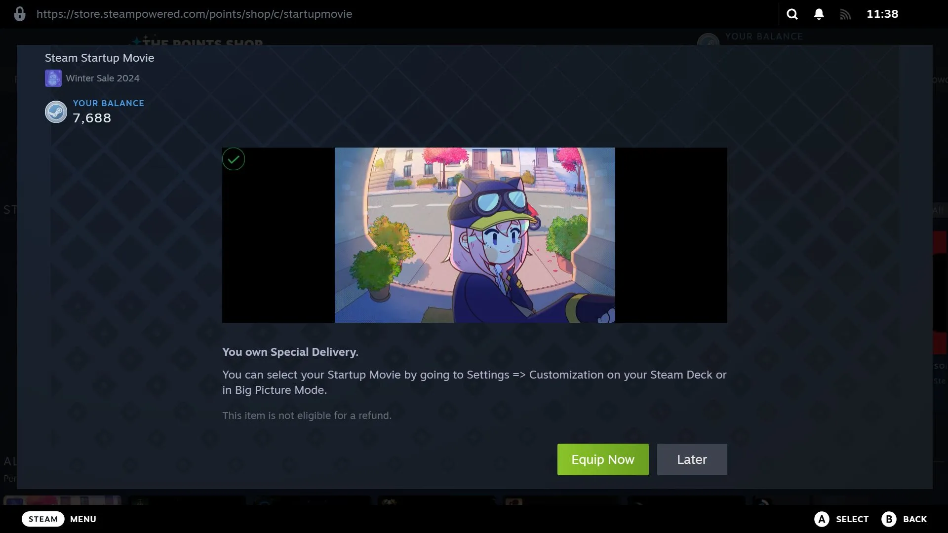 Thông báo sau khi mua video khởi động Steam từ Cửa hàng Điểm