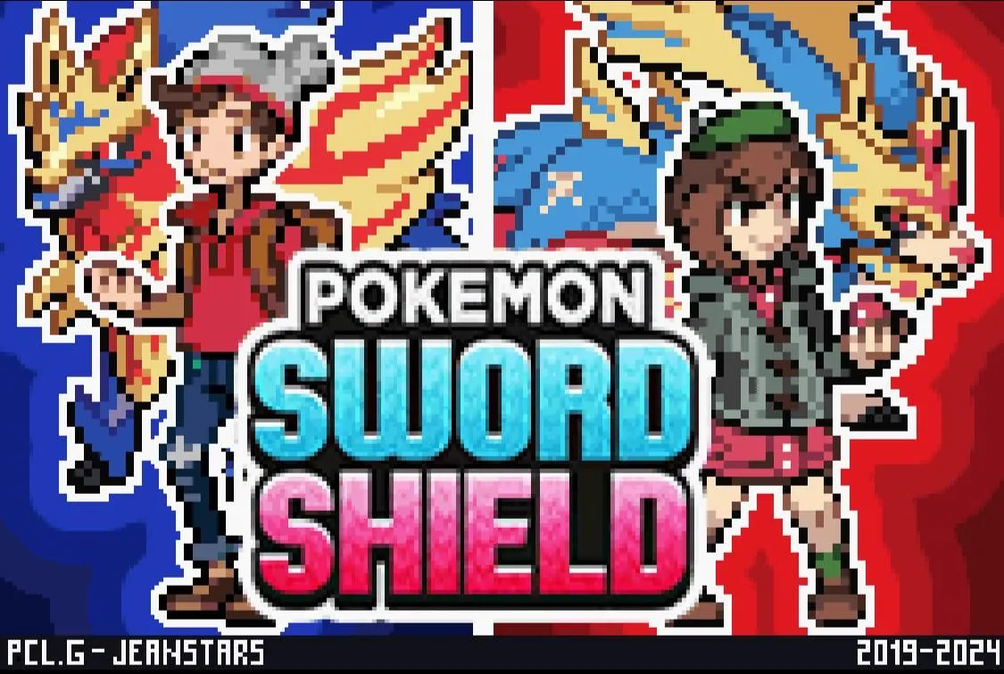 Tiêu đề game Pokémon Sword and Shield Ultimate Plus, phiên bản demake GBA của thế hệ Gen 8.