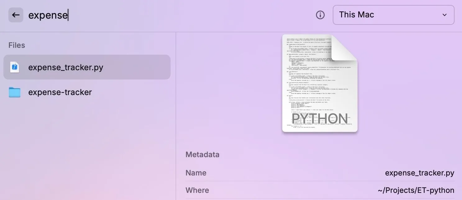 Tìm kiếm một tệp tin thông qua tính năng &quot;Search Files&quot; của Raycast trên macOS