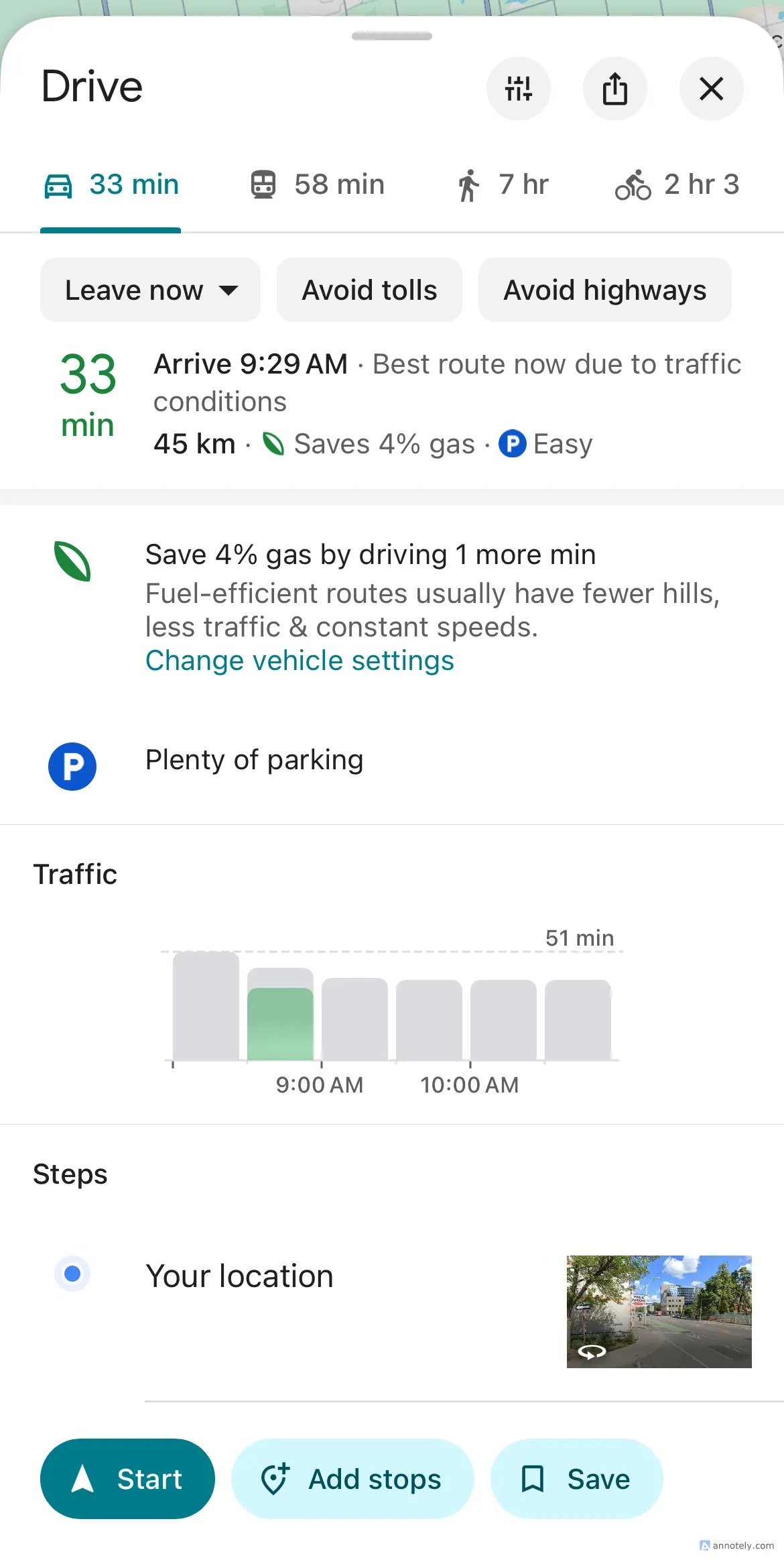 Tìm tuyến đường tiết kiệm nhiên liệu khi lái xe trên Google Maps