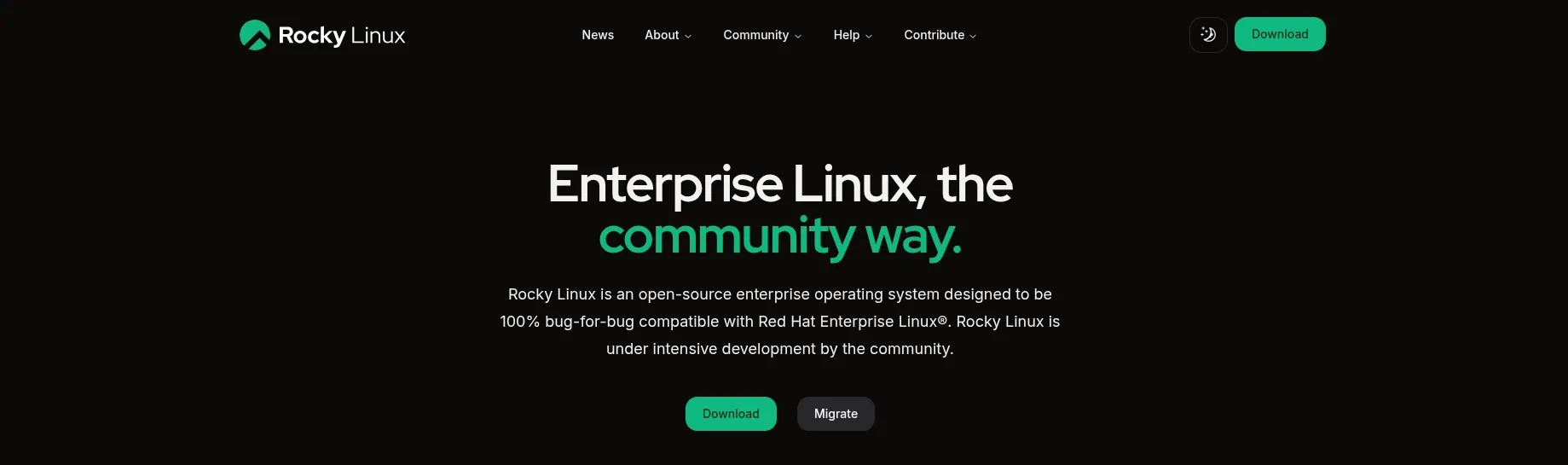 Trang chủ website Rocky Linux, giới thiệu về hệ điều hành máy chủ ổn định