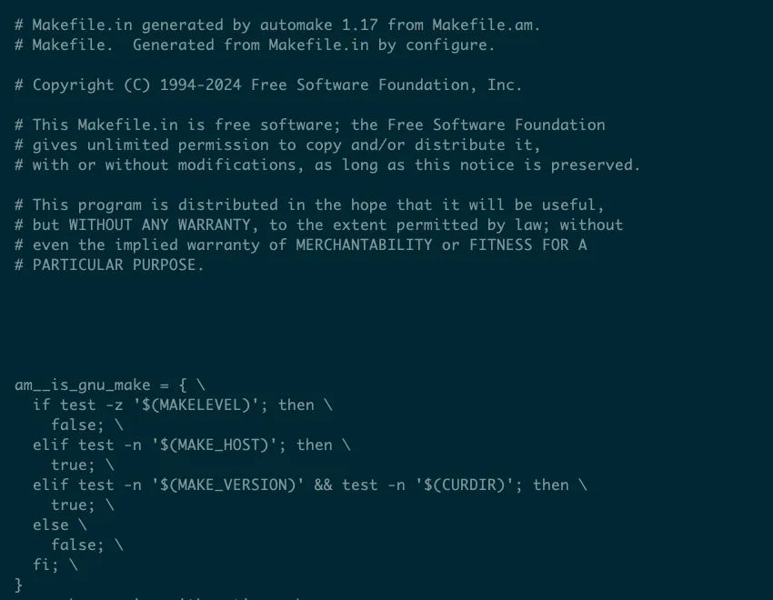Trích đoạn từ Makefile được tạo tự động cho dự án htop, minh họa độ phức tạp của nó.