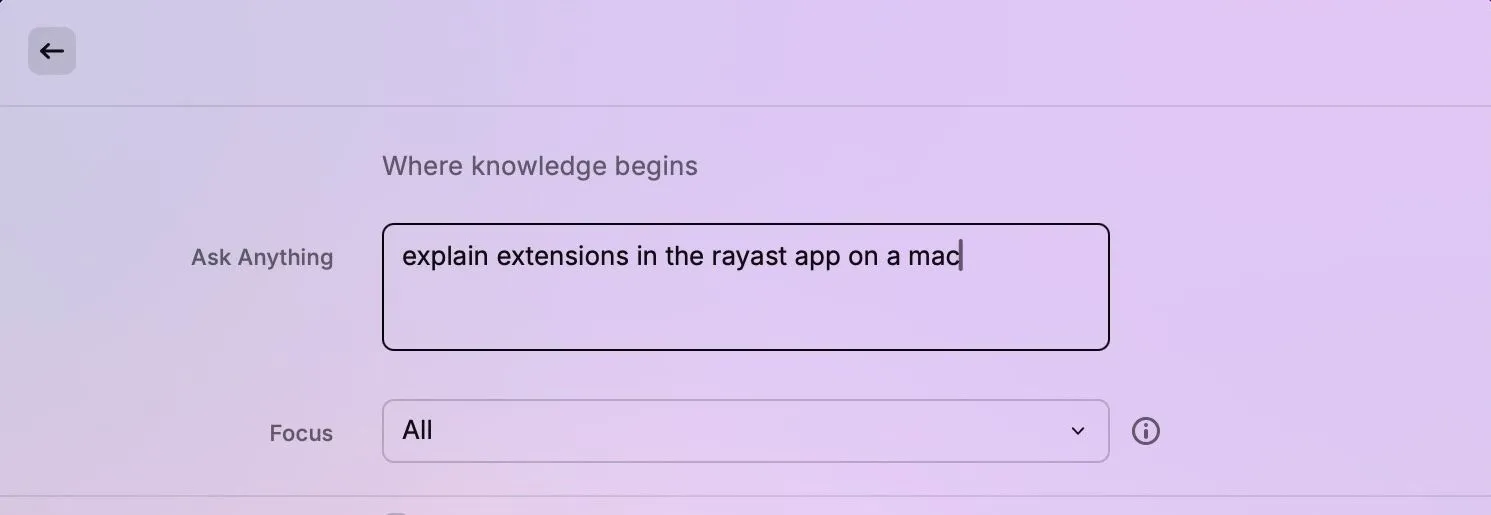 Truy cập và đặt câu hỏi cho Perplexity AI thông qua tìm kiếm Raycast trên Mac
