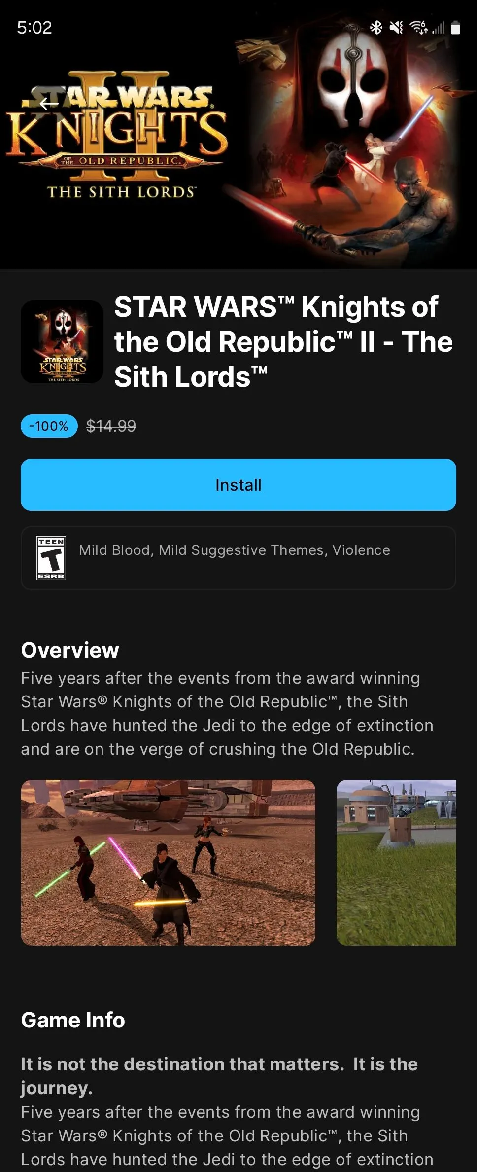 Tựa game Star Wars KOTOR II cũng được tặng miễn phí trên nền tảng Epic Games Store Android.