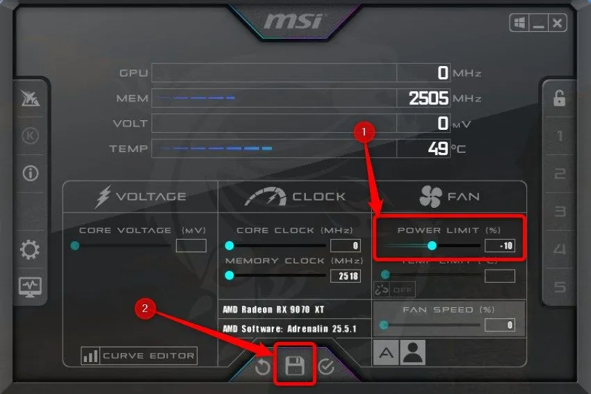 Tùy chọn giới hạn điện năng (Power Limit) trong MSI Afterburner, một cách thay thế để tối ưu GPU