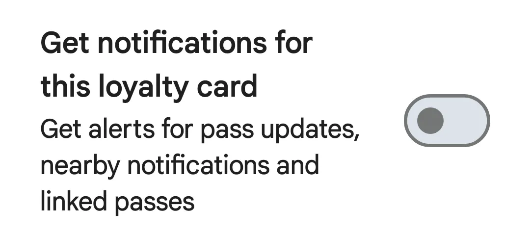 Tùy chọn tắt thông báo cho thẻ hoặc pass cụ thể trong Google Wallet