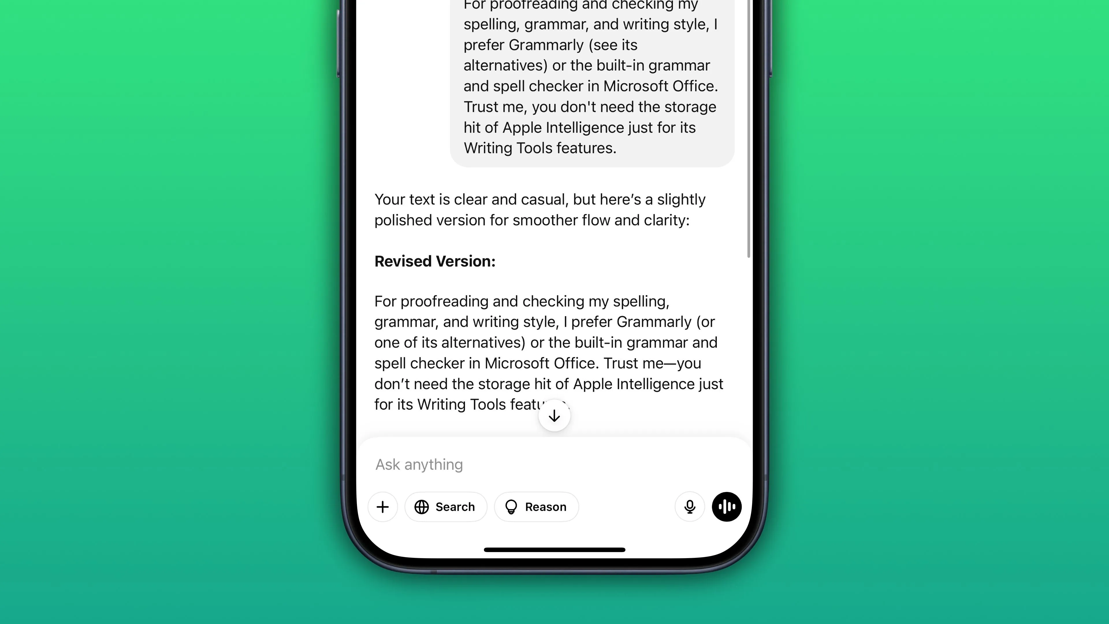 Ứng dụng ChatGPT của OpenAI trên iPhone, cung cấp khả năng kiểm tra ngữ pháp và chính tả vượt trội