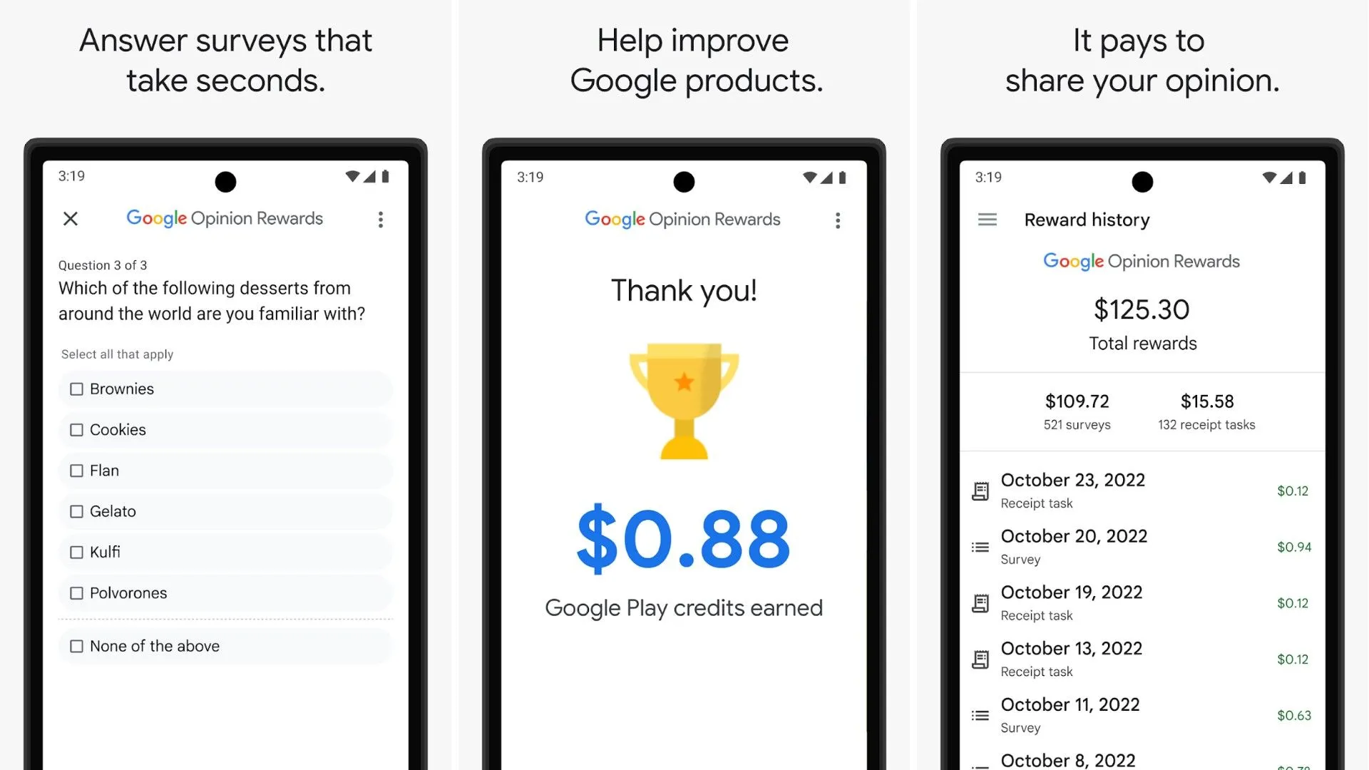 Ứng dụng Google Opinion Rewards hiển thị người dùng đang sử dụng và kiếm tiền