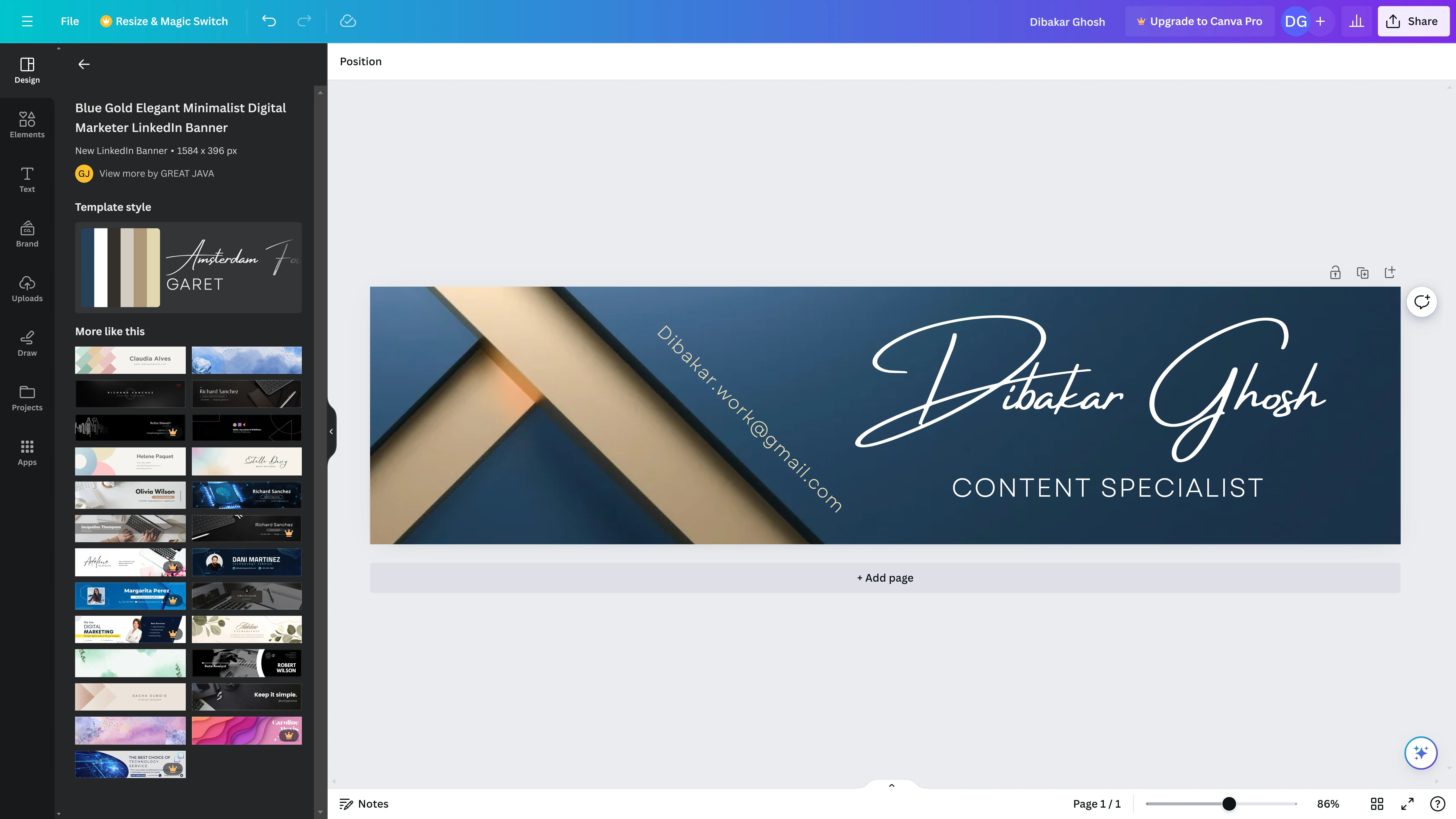 Ví dụ hình ảnh thiết kế banner LinkedIn bằng Canva, minh họa sự đơn giản và hiệu quả của ứng dụng