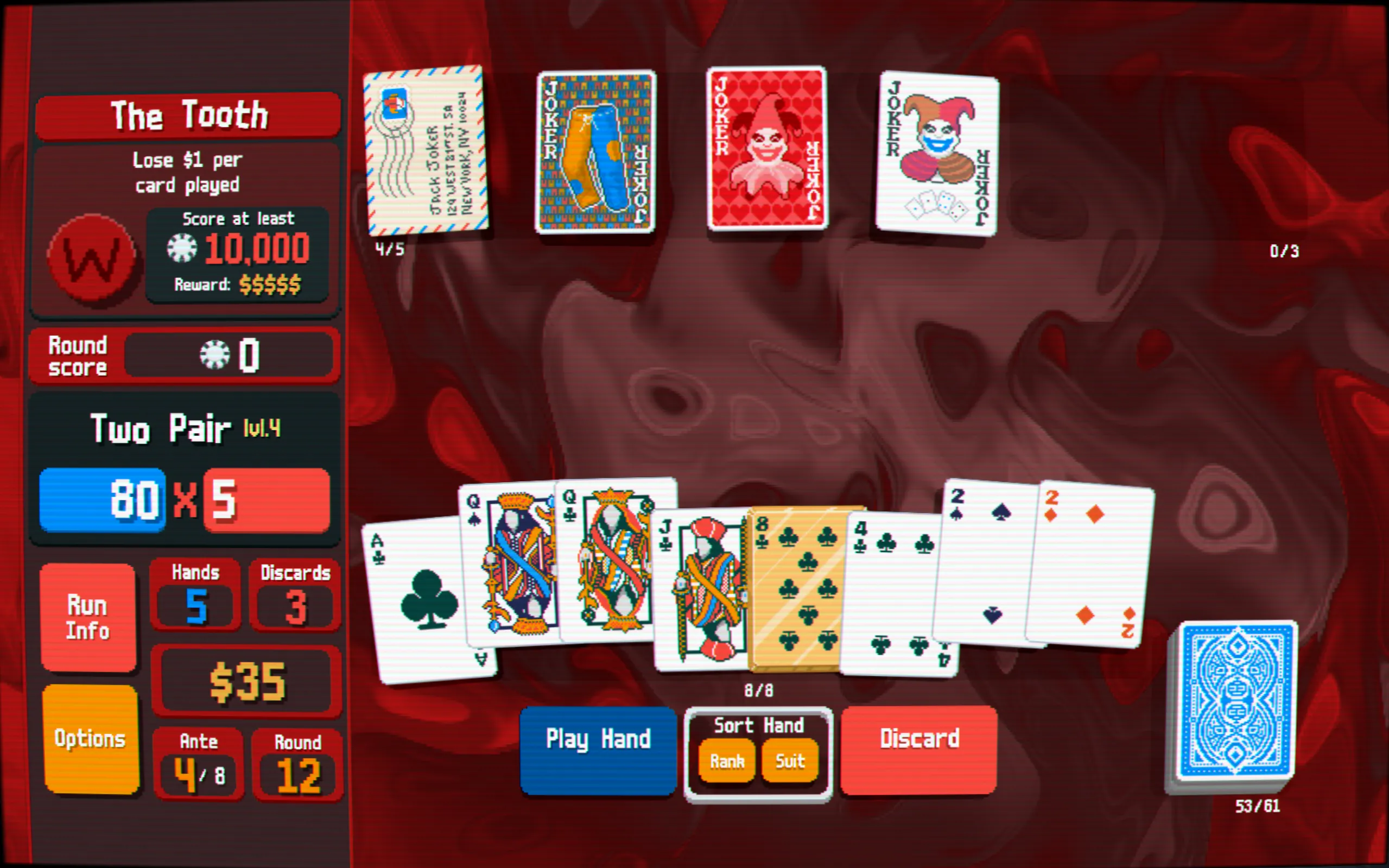 Ví dụ về giao diện chiến đấu trong game thẻ bài Slay the Spire với kẻ thù là trùm.