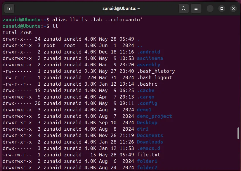 Ví dụ về việc sử dụng alias lệnh để tạo phím tắt trên Linux terminal.