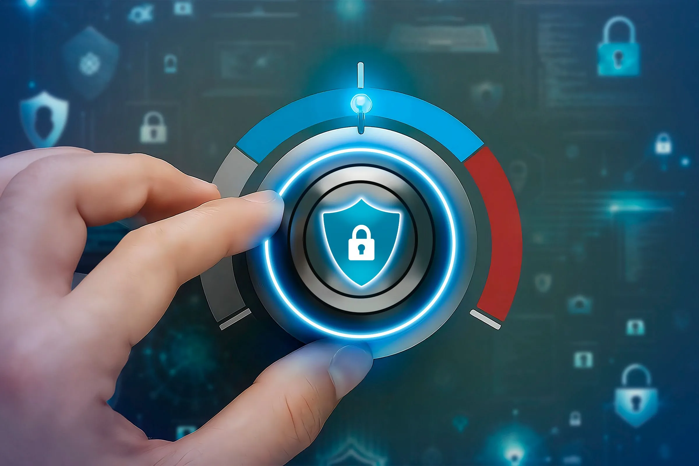 Bàn tay xoay nút điều chỉnh mức độ bảo mật tăng cường an toàn trực tuyến
