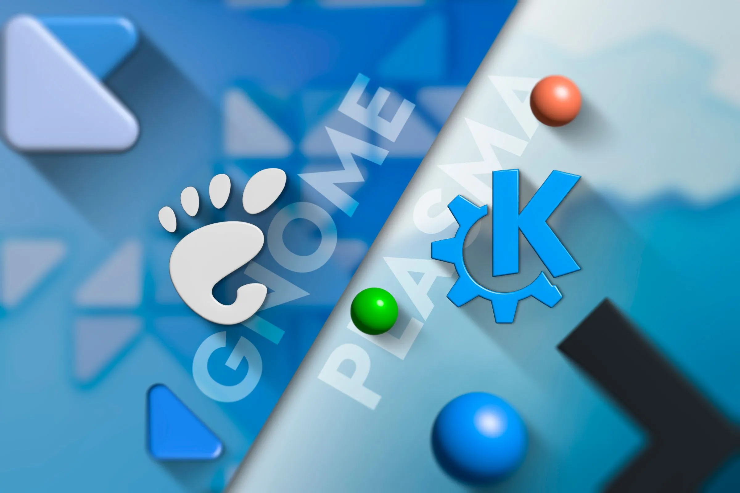 Biểu tượng của môi trường desktop GNOME và KDE Plasma, đại diện cho sự đa dạng trong hệ sinh thái Linux