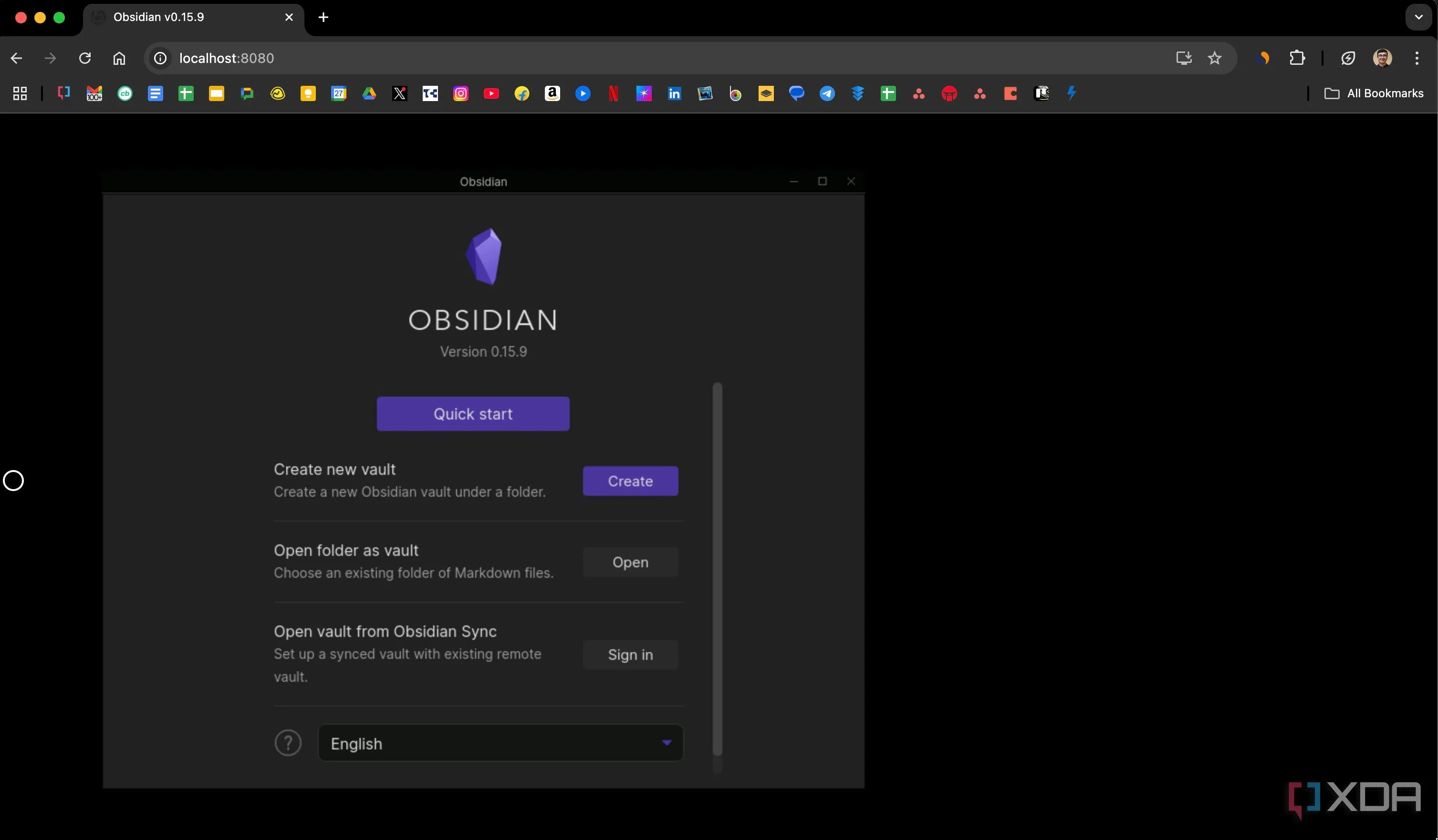 Giao diện Obsidian chạy trên trình duyệt web qua Docker, giúp truy cập ghi chú mọi lúc mọi nơi