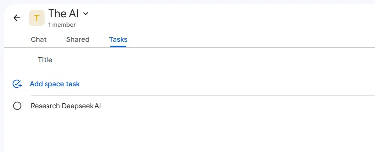 Giao diện tab Tasks trong Google Chat Spaces