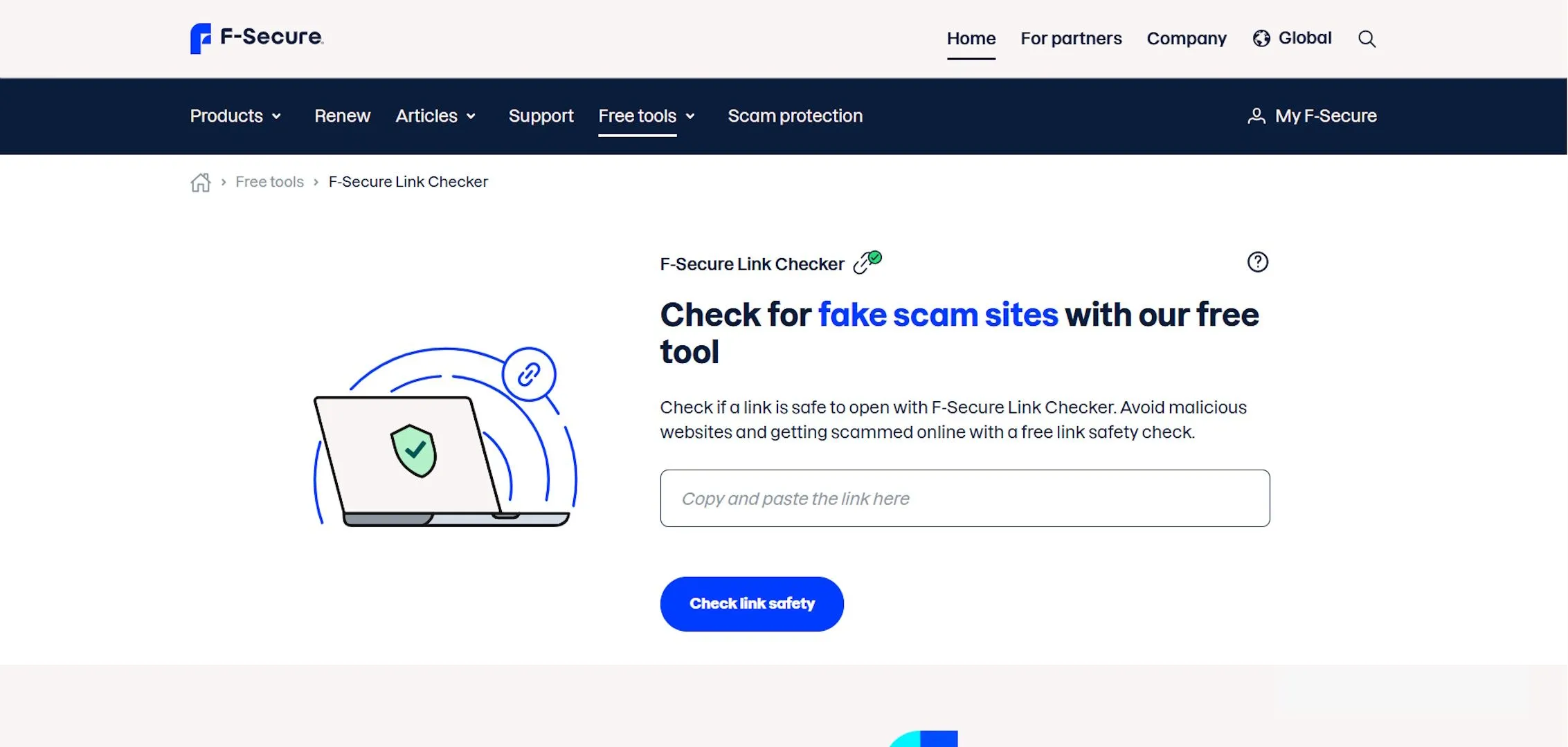 Giao diện trang chủ F-Secure Link Checker, công cụ kiểm tra độ an toàn của liên kết