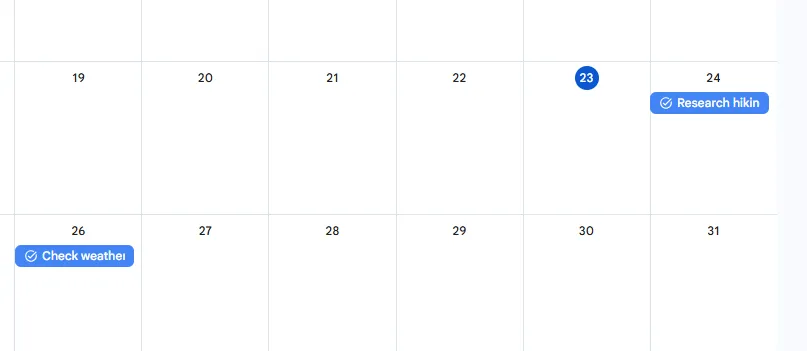 Google Tasks hiển thị với ngày đáo hạn cụ thể trên Google Calendar