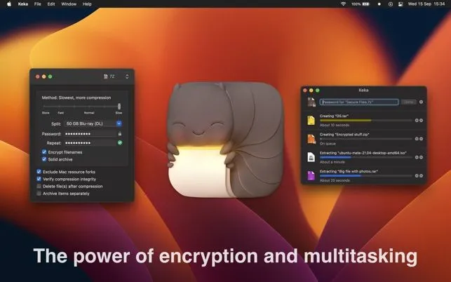 Keka, tiện ích nén và giải nén file chuyên nghiệp cho macOS, với giao diện kéo thả trực quan.