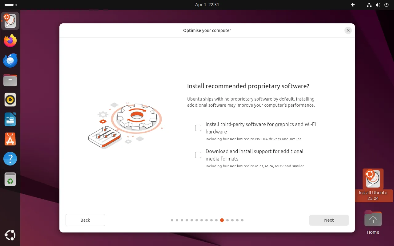 Màn hình cài đặt trình điều khiển độc quyền trong Ubuntu 25.04